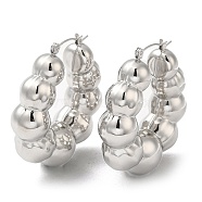 Non-Tarnish 304 Stainless Steel Round Beaded Hoop Earrings, Stainless Steel Color, 45x41.5x15mm(EJEW-Z022-04P)