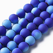 Spray Painted Non-magnetic Synthetic Hematite Beads Strands, Round, Medium Blue, 8x7.5mm, Hole: 1mm, about 53~40pcs/strand, 15.55 inch~15.75 inch(39.5~40cm)(G-N337-01G)