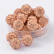 Pave Disco Ball Beads, Polymer Clay Rhinestone Beads, Grade A, Round, Light Peach, PP14(2~2.1mm), 10mm, Hole: 1.0~1.2mm(RB-H258-10MM-362)