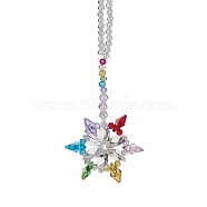 Star Glass Beaded Pendants Decorations, with Brass & Stainless Steel Finding, for Home Decorations, Colorful, 280mm(HJEW-JM01273)