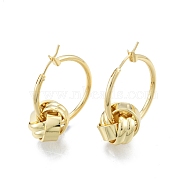 Brass Knot Beaded Hoop Earrings for Women, Real 18K Gold Plated, 34.5mm, Pin: 0.9mm(EJEW-P205-10G)