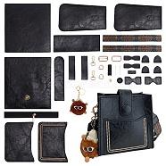 DIY Imitation Leather Women's Shoulder Bag Making Kit with Magnetic Closure & Fluffy Ball Charm, Including Bag Straps, Needle, Thread, Alloy Clasps, Black, 2.2~19x2.3~17.8x0.2~0.5cm(DIY-WH0570-01A)