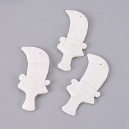 Natural White Shell Mother of Pearl Shell Pendants, Dagger, 48x23~24x2.5~3mm, Hole: 1mm(BSHE-F006-01)