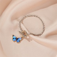 Butterfly Alloy Charm Bracelets, Cable Chain Bracelets for Women, Platinum, Royal Blue, 165mm(WG8E54A-03)