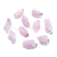 Natural Kunzite Pendants, Rough Raw Stone, with Brass Bails, Grade AAAAA, Long-Lasting Plated, Nuggets, Platinum, 19~29.5x12.5~23x5.3~9.5mm, Hole: 3.9x3.7mm(G-I295-02P-02)