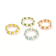 Glass Seed Beads Rings for Teen Girl Women, Brass Beads Rings, Mixed Color, US Size 7 1/4(17.5mm), 4pcs/set(RJEW-TA00010)