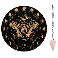 AHADEMAKER Divination Sets, including 1Pc PVC Plastic Pendulum Board, 1Pc 304 Stainless Steel Cable Chain Necklaces, 1Pc Natural Rose Quartz Stone Pendants, Butterfly Pattern, Board: 200x4mm(AJEW-GA0005-67A)