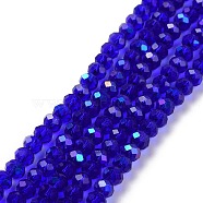 Electroplate Glass Beads Strands, Half Rainbow Plated, Faceted, Rondelle, Blue, 6x5mm, Hole: 1mm, about 85~88pcs/strand, 16.1~16.5 inch(41~42cm)(EGLA-A034-T6mm-L16)