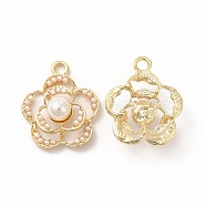ABS Plastic Imitation Pearl Pendants, with Alloy Findings, Flower Charm, Golden, 22.5x18.5x7.5mm, Hole: 2.5mm(PALLOY-I217-17G)