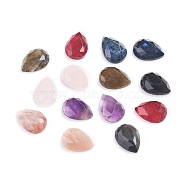 Natural Mixed Gemstone Cabochons, Teardrop, Faceted, 14x10x4.5mm(X-G-L514-031)