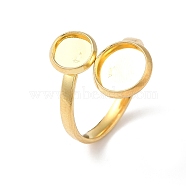 304 Stainless Steel Open Cuff Ring Findings, Pad Ring Setting, Flat Round, Real 18K Gold Plated, Inner Diameter: 17mm, Tray: 8mm & 6mm(X-STAS-E124-05E-G)