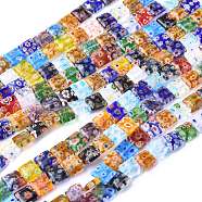 Square Handmade Millefiori Glass Beads Strands, Mixed Color, 10x10x4mm, Hole: 1mm, about 38pcs/strand, 14.9 inch(LK-R004-14)
