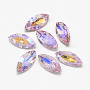 Pointed Back Glass Rhinestone Cabochons, Back Plated, Faceted, AB Color Plated, Horse Eye, Pearl Pink, 15x7x4mm(RGLA-T020-7x15mm-01)