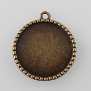 Tibetan Style Antique Bronze Alloy Flat Round Pendant Cabochon Settings, Cadmium Free & Nickel Free & Lead Free, Antique Bronze, Tray: 25mm, 32.5x29x2.5mm, Hole: 2mm, about 190pcs/1000g(TIBEP-M022-07AB-NF)