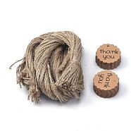 Thank You Paper Gift Tags, Hang Tags, with Jute Twine, for Wedding Thanksgiving, Flat Round, Tan, 4x0.01cm, Hole: 3.5mm, 100pcs/set, Jute Twine: about 51~52cm(CDIS-P002-01)