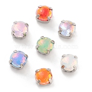 Flat Round Opal Sew On Rhinestones, Multi-Strand Links, K9 Glass Rhinestone with Brass Prong Settings, Mixed Color, Platinum, 8x7mm, Hole: 0.8mm(RGLA-G024-11A-P)