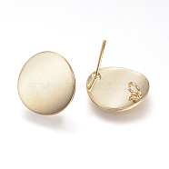 Ear Stud Findings, with Loop, Flat Round, Nickel Free, Real 18K Gold Plated, 15mm, Hole: 2.5mm, pin: 0.8mm(KK-S333-03G)