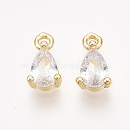 Brass Cubic Zirconia Charms, Real 18K Gold Plated, Nickel Free, Teardrop, Clear, 9x5x3mm, Hole: 1.2mm(X-KK-T038-562G-NF)