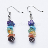 Natural & Synthetic Mixed Gemstone Dangle Earrings, with Brass Earring Hooks, Platinum, 46mm, Pin: 0.7mm(X-EJEW-JE02291)