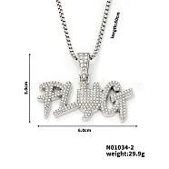 Street Style Sparkling Alloy Crystal Rhinestones Word PLUG Pendant Necklace, Platinum, 23.62 inch(60cm)(UZ1980-2)