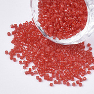 11/0 Grade A Glass Seed Beads, Cylinder, Uniform Seed Bead Size, Baking Paint, Red, about 1.5x1mm, Hole: 0.5mm, about 20000pcs/bag(SEED-S030-0774)