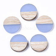 Resin & Wood Cabochons, Flat Round, Two Tone, Light Sky Blue, 15x3.5mm(RESI-R425-05A)