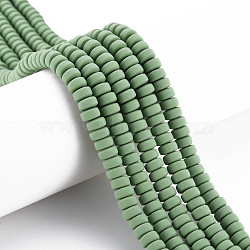 Handmade Polymer Clay Beads Strands, for DIY Jewelry Crafts Supplies, Flat Round, Light Green, 6~7x3mm, Hole: 1.5mm, about 113~116pcs/strand, 15.55 inch~16.14 inch(39.5~41cm)(CLAY-N008-103)