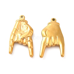 Ion Plating(IP) 304 Stainless Steel Pendants, Palm Charms, Golden, 37x20x5.5mm, Hole: 1.5mm(STAS-Q001-05G)