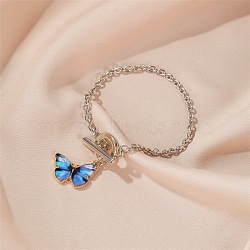 Butterfly Alloy Charm Bracelets, Cable Chain Bracelets for Women, Platinum, Royal Blue, 165mm(WG8E54A-03)