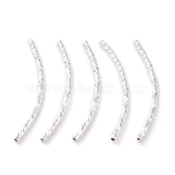 Brass Tube Beads, Long-Lasting Plated, Curved Beads, Tube, 925 Sterling Silver Plated, 29.5x1.5mm, Hole: 0.8mm(X-KK-Y003-86F-S)