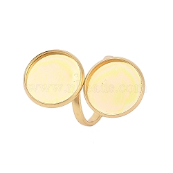 304 Stainless Steel Open Cuff Ring Findings, Pad Ring Setting, Flat Round, Real 18K Gold Plated, Inner Diameter: 17mm, Tray: 14mm(STAS-E124-05K-G)