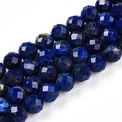 Natural Lapis Lazuli Beads Strands, Round with Faceted, 5.6~6.5mm, Hole: 0.8mm, about 32~33pcs/strand, 7.60~7.83''(19.3~19.9cm)(G-S345-6mm-24)