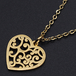 201 Stainless Steel Pendant Necklaces, with Cable Chains and Lobster Claw Clasps, Heart, Golden, 15.74 inch(40cm), 1.5mm(NJEW-S105-JN564-40-2)