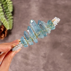 Natural Electroplated Crystal Hair Bands, with Aquamarine Chips, Crown Hair Bands, for Women Girls, 270x180x30mm(PW-WG6526D-26)