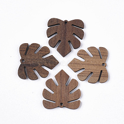 Undyed Walnut Wood Pendants, Tropical Leaf Charms, Monstera Leaf, Saddle Brown, 29.5x28x2.5mm, Hole: 2mm(X-WOOD-T023-11)