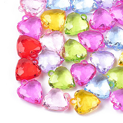 Transparent Acrylic Pendants, Faceted, Heart, Mixed Color, 24x21x10mm, Hole: 3mm, about 200pcs/500g(TACR-T005-05)