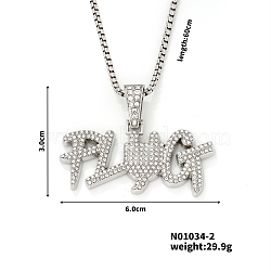 Street Style Sparkling Alloy Crystal Rhinestones Word PLUG Pendant Necklace, Platinum, 23.62 inch(60cm)(UZ1980-2)