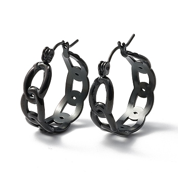 304 Stainless Steel Curb Chain Chunky Hoop Earrings for Women, Electrophoresis Black, 22x20.5x7mm, Pin: 0.7mm