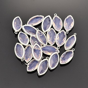 Silver Color Plated Brass Glass Pendants, Faceted Horse Eye, Lavender Blush, 22x10x5mm, Hole: 1mm