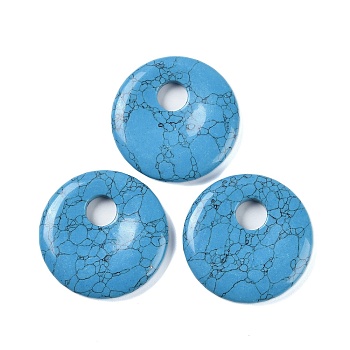 Synthetic Turquoise Pendants, Donut/Pi Disc Charms, 45x5~7mm, Hole: 10.5mm