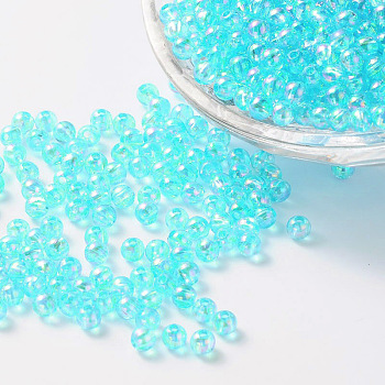 Eco-Friendly Transparent Acrylic Beads, Round, AB Color, Cyan, 6mm, Hole: 1.5mm, about 4000pcs/500g