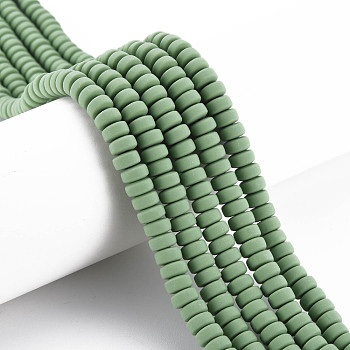 Handmade Polymer Clay Beads Strands, for DIY Jewelry Crafts Supplies, Flat Round, Light Green, 6~7x3mm, Hole: 1.5mm, about 113~116pcs/strand, 15.55 inch~16.14 inch(39.5~41cm)
