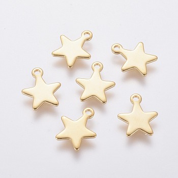 304 Stainless Steel Charms, Star, Real 18k Gold Plated, 10x8x0.8mm, Hole: 1.4mm