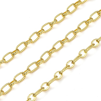 Brass Cable Chains, wiht Spool, Long-Lasting Plated, Soldered, Lead Free & Cadmium Free, Real 18K Gold Plated, Links: 10x5.5x1.5mm and 6.5x5.5x2mm