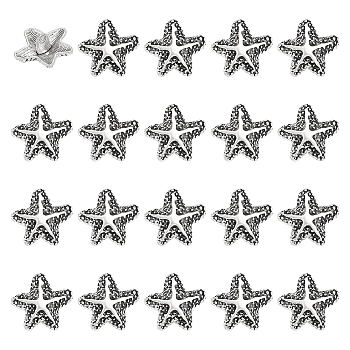 1 Bag Alloy Shank Buttons, 1-Hole, Starfish, Antique Silver, 22.5x24x5mm, Hole: 3mm, 20pcs/bag