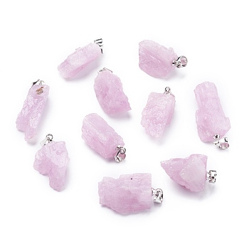 Natural Kunzite Pendants, Rough Raw Stone, with Brass Bails, Grade AAAAA, Long-Lasting Plated, Nuggets, Platinum, 19~29.5x12.5~23x5.3~9.5mm, Hole: 3.9x3.7mm
