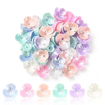 Resin Imitation Pearl Bead Caps, 3-Petal, Flower, Mixed Color, 10x10x4mm, Hole: 1.4mm, about 50pcs/bag