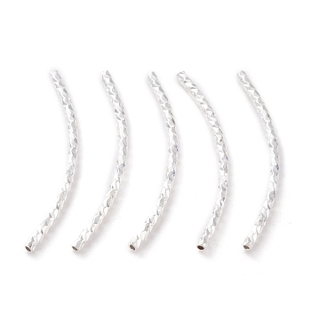 Brass Tube Beads, Long-Lasting Plated, Curved Beads, Tube, 925 Sterling Silver Plated, 29.5x1.5mm, Hole: 0.8mm