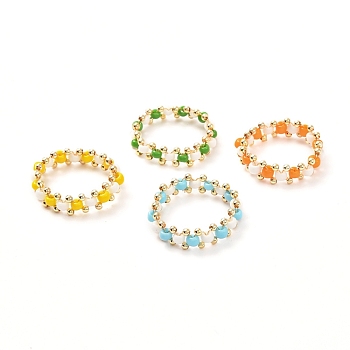 Glass Seed Beads Rings for Teen Girl Women, Brass Beads Rings, Mixed Color, US Size 7 1/4(17.5mm), 4pcs/set