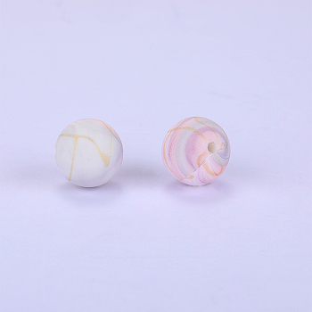Printed Round Silicone Focal Beads, Lavender Blush, 15x15mm, Hole: 2mm